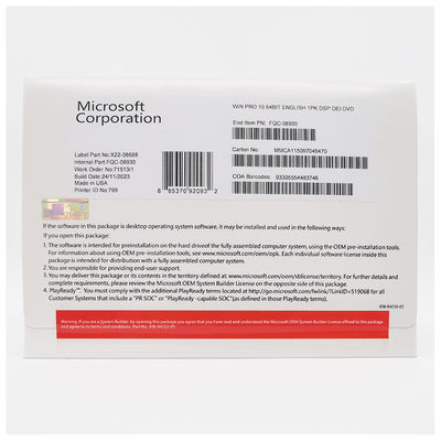 Microsoft Windows 10 Pro 64-Bit OEM Software DVD And Key Sticker Enterprise Version