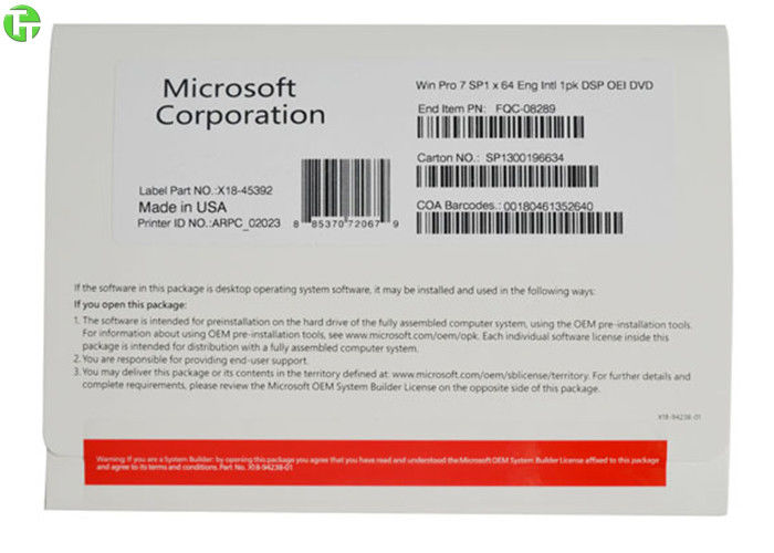 Windows 7 Pro OEM 64bit - 32bit Full Version OEM DVD Product Key
